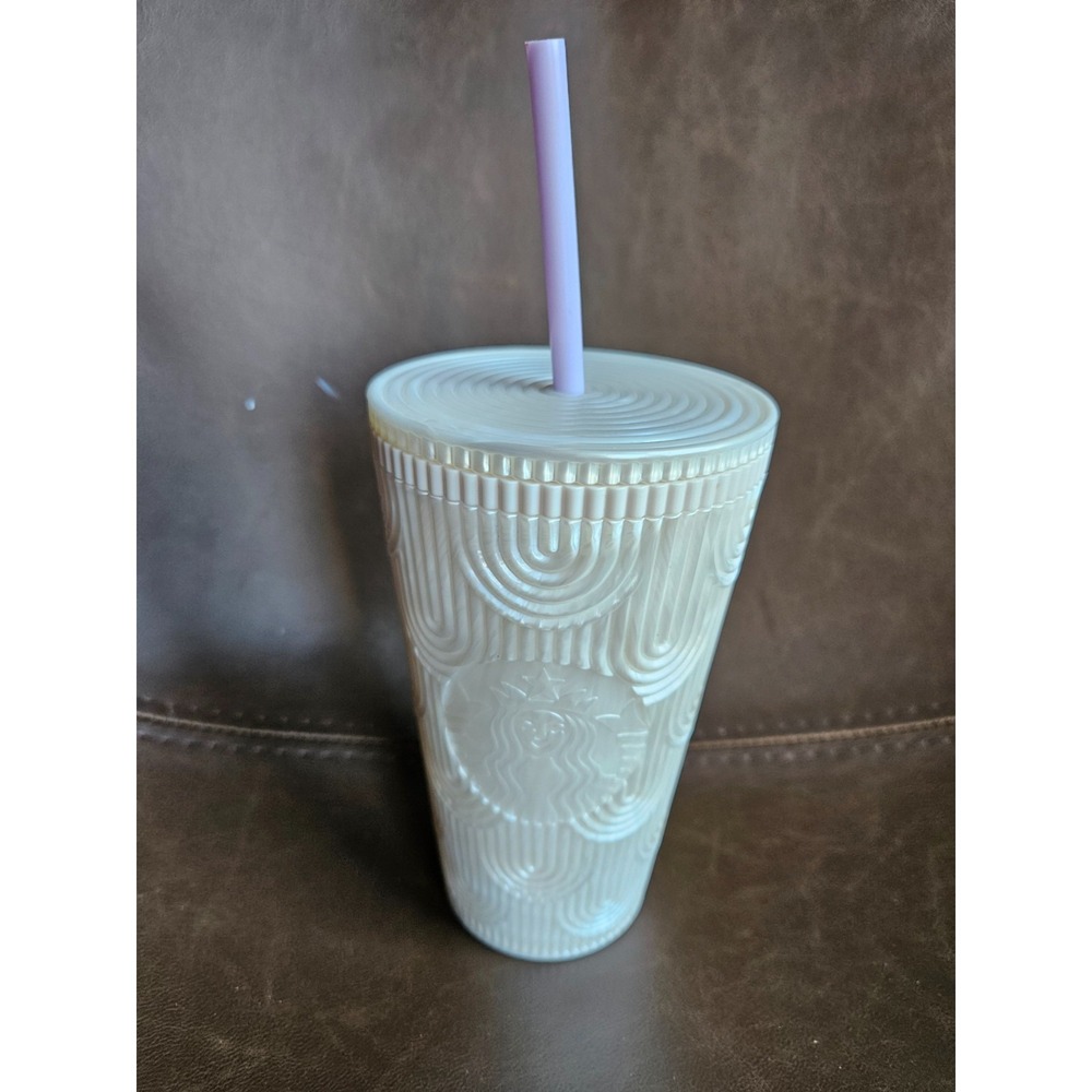 Starbucks White Pearl‎ Shell Mermaid Siren Scales Cold Cup Tumbler * 16 oz